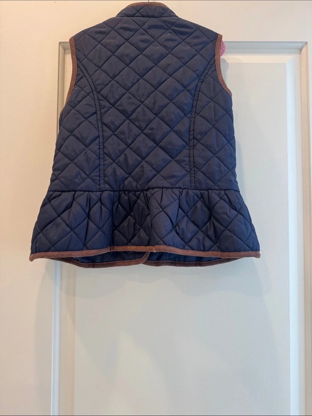 Janie and Jack Navy Quilted Peplum Vest with Brown Trim